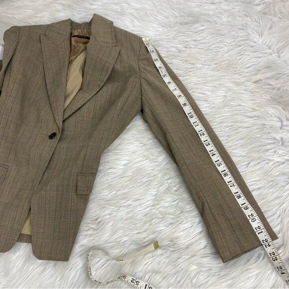 Elie Tahari Women's Tan Coastal Plaid One Button Designer Career Blazer 4/C34 - Picture 12 of 12